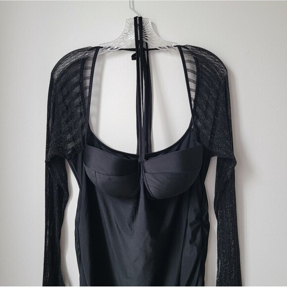 SHEIN CURVE Backless Holiday Party Dress Contrast Mesh Halter Bodycon Dress - Picture 4 of 11